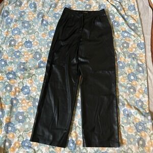 Express Black leather wide leg pants with a furry lining women's 4R NWT